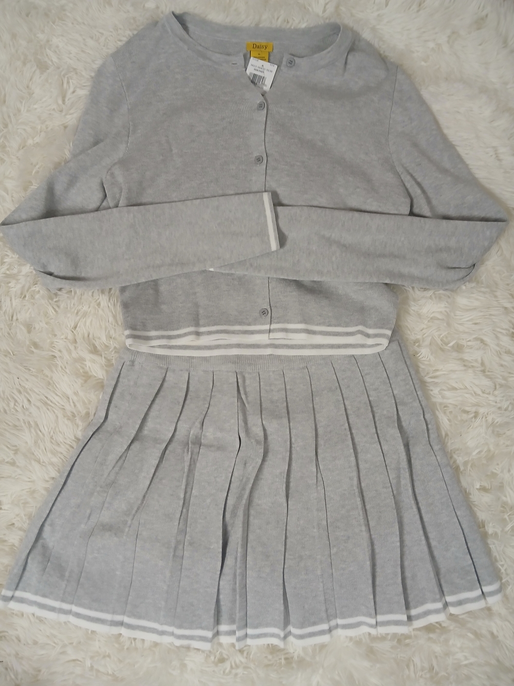 Daisy Light Grey Knit Cardigan & Pleated Skirt Set